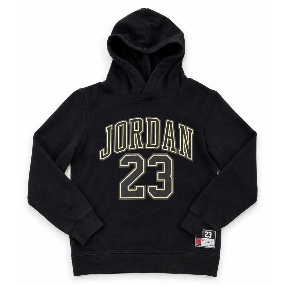 Boys Air Jordan 23 Fleece Hoodie Gray Pullover Youth Size 7 Years Black